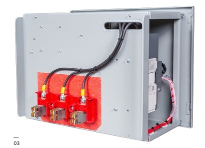 Rear view of ABB replacement MCC bucket showing new bus stabs and wiring harness